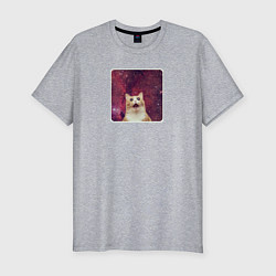 Мужская slim-футболка Рыжий кот в космосе мем