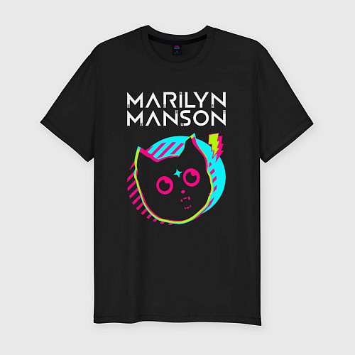 Мужская slim-футболка Marilyn Manson rock star cat / Черный – фото 1