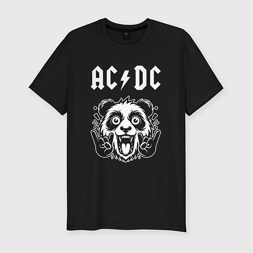 Мужская slim-футболка AC DC rock panda / Черный – фото 1