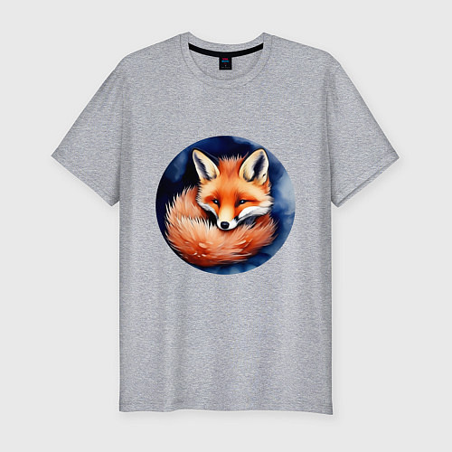 Мужская slim-футболка Лисенок в норе клубочком / Меланж – фото 1