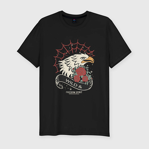 Мужская slim-футболка Орёл дух свободы / Черный – фото 1