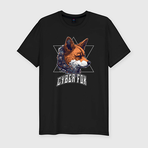 Мужская slim-футболка Cyborg fox / Черный – фото 1