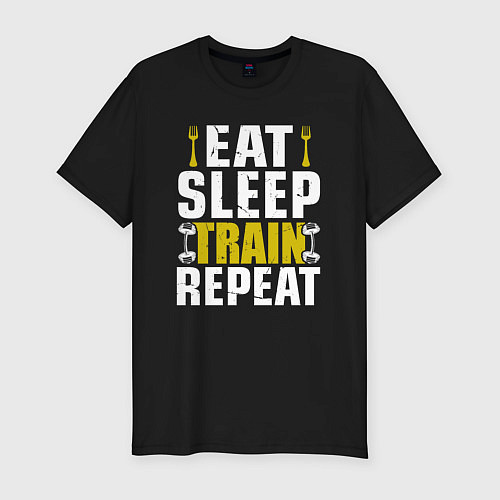 Мужская slim-футболка Eat sleep train / Черный – фото 1