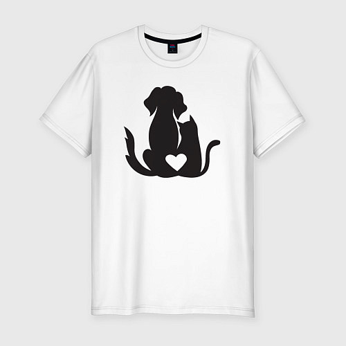 Мужская slim-футболка Dog and cat love / Белый – фото 1