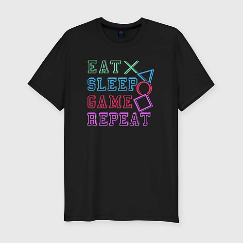 Мужская slim-футболка Eat play sleep repeat lettering / Черный – фото 1