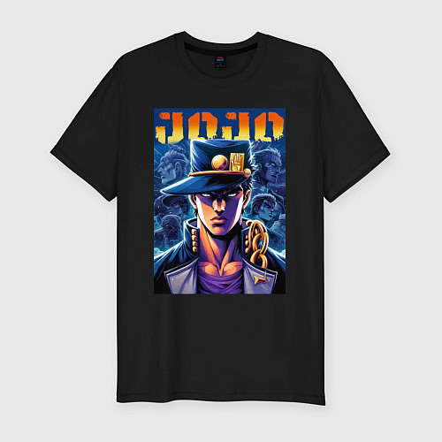 Мужская slim-футболка Jojo - Jotaro Kujo ai art / Черный – фото 1