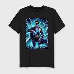 Футболка slim-fit Jotaro Kujo - neon glow ai art, цвет: черный