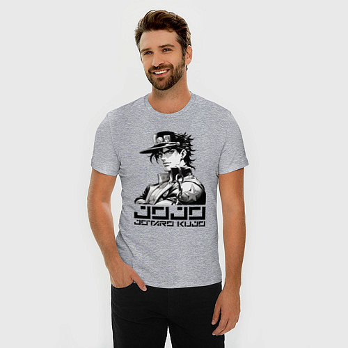 Мужская slim-футболка Jotaro Kujo - jojo ai art / Меланж – фото 3