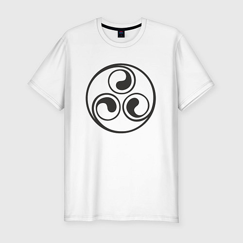 Мужская slim-футболка Круглый черный трискелион / Белый – фото 1