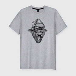 Мужская slim-футболка Рычащая новогодняя горилла