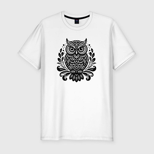 Мужская slim-футболка Серьёзная сова / Белый – фото 1