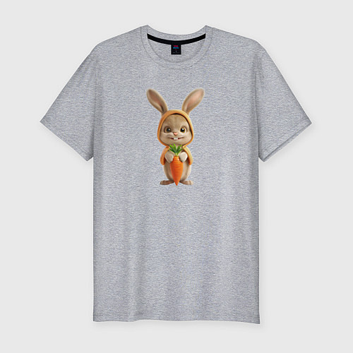Мужская slim-футболка Веселый заяц - кролик с морковкой / Меланж – фото 1