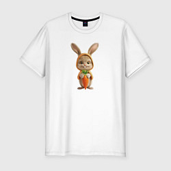 Мужская slim-футболка Веселый заяц - кролик с морковкой