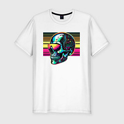 Мужская slim-футболка Cyber skull - fantasy ai art