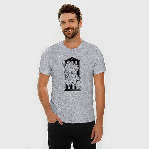 Мужская slim-футболка Символы биржи бык и медведь / Меланж – фото 3