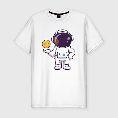 Мужская slim-футболка Космонавт и планета / Белый – фото 1