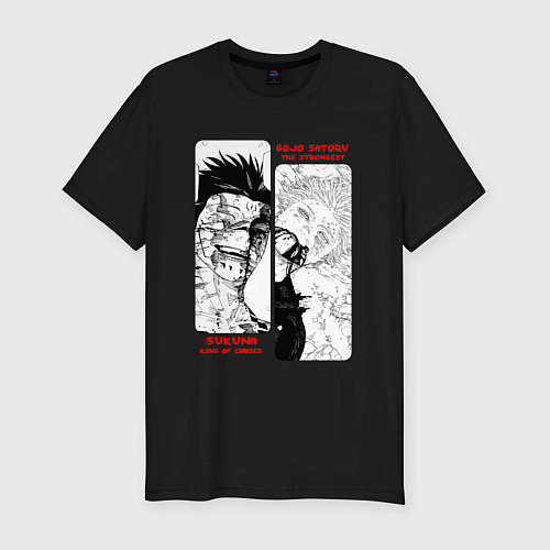 Мужская slim-футболка Сукуна и Годжо - Магическая битва / Черный – фото 1