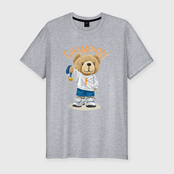 Мужская slim-футболка Плюшевый медведь чемпион