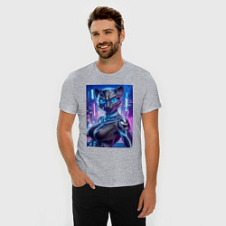 Футболка slim-fit Cyber panter - ai art fantasy, цвет: меланж — фото 2