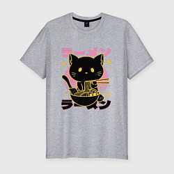 Мужская slim-футболка Котик с лапшой