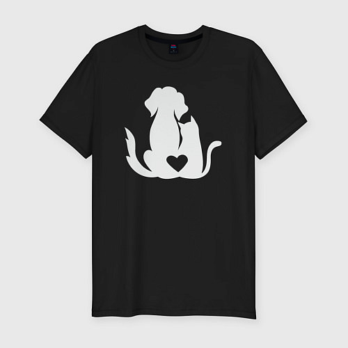 Мужская slim-футболка Cats and dogs love / Черный – фото 1