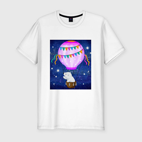Мужская slim-футболка Белый медведь на воздушном шаре / Белый – фото 1