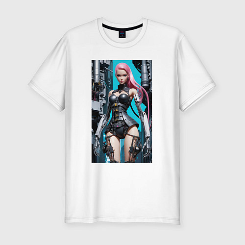 Мужская slim-футболка Barbie cyber warrior - ai art fantasy / Белый – фото 1