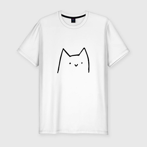 Мужская slim-футболка Улыбающийся глупенький котик / Белый – фото 1