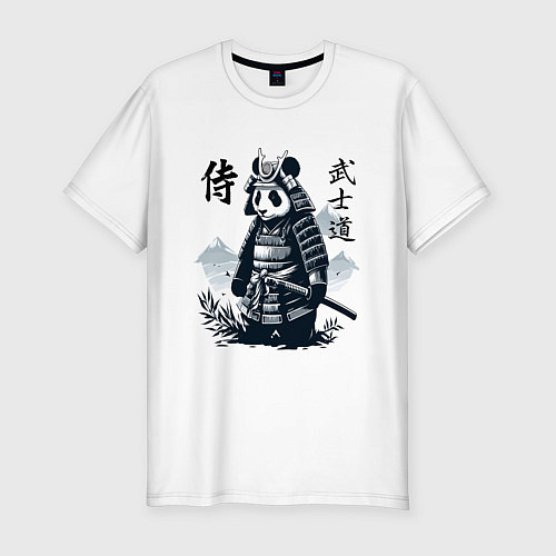 Мужская slim-футболка Panda samurai - bushido ai art fantasy / Белый – фото 1