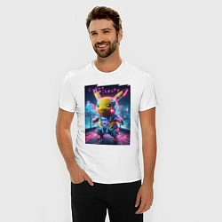 Футболка slim-fit Cyber Pikachu - neon glow ai art fantasy, цвет: белый — фото 2