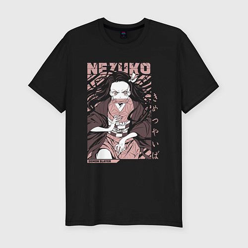 Мужская slim-футболка Demon slayer Nezuko pinck / Черный – фото 1