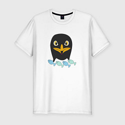 Мужская slim-футболка Пингвин с рыбой
