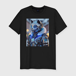 Футболка slim-fit Cyber cat - ai art fantasy, цвет: черный