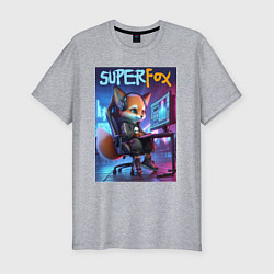 Футболка slim-fit Super fox gamer - ai art fantasy, цвет: меланж