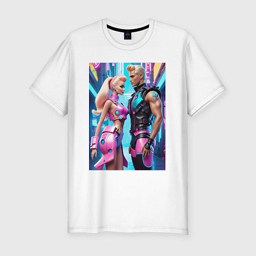 Мужская slim-футболка Barbie and Ken - ai art fantasy / Белый – фото 1