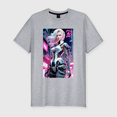 Мужская slim-футболка Pretty Barbie blond - cyberpunk ai art / Меланж – фото 1
