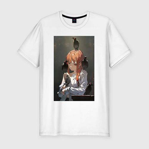 Мужская slim-футболка Человек-бензопила Макима вороны / Белый – фото 1