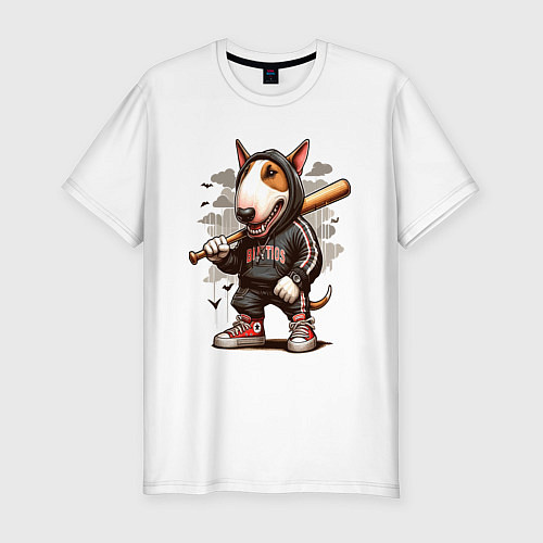Мужская slim-футболка Bully with a baseball bat - ai art fantasy / Белый – фото 1