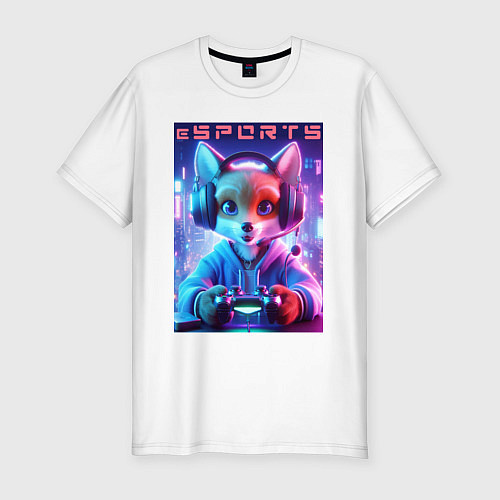 Мужская slim-футболка Funny fox - e sports ai art / Белый – фото 1