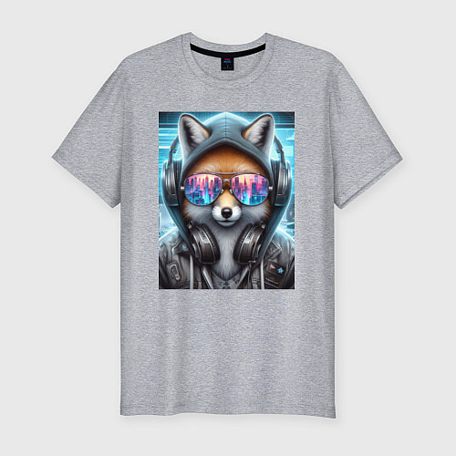 Мужская slim-футболка Urban fox - ai art / Меланж – фото 1