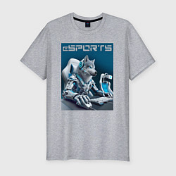 Мужская slim-футболка Крутой волчара киберспортсмен - нейросеть