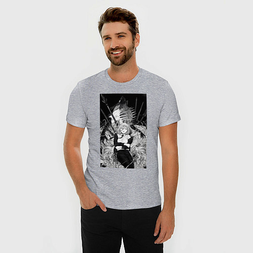 Мужская slim-футболка Человек-бензопила Пауэр Охотница на демонов / Меланж – фото 3