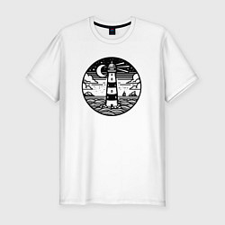 Футболка slim-fit Маяк и ночное море, цвет: белый
