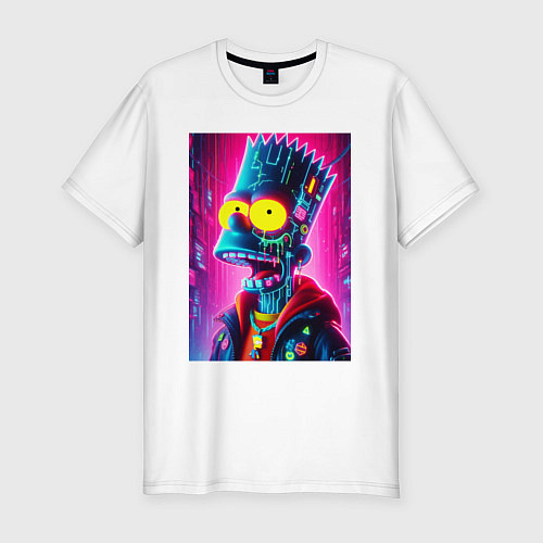 Мужская slim-футболка Cyber Bart Simpson - neon glow ai art / Белый – фото 1