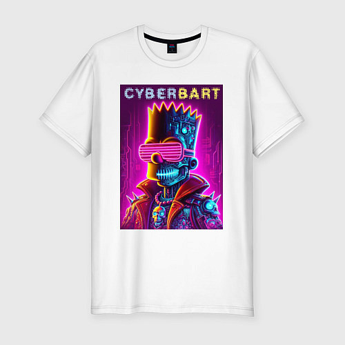 Мужская slim-футболка Cyber Bart - neon glow ai art fantasy / Белый – фото 1
