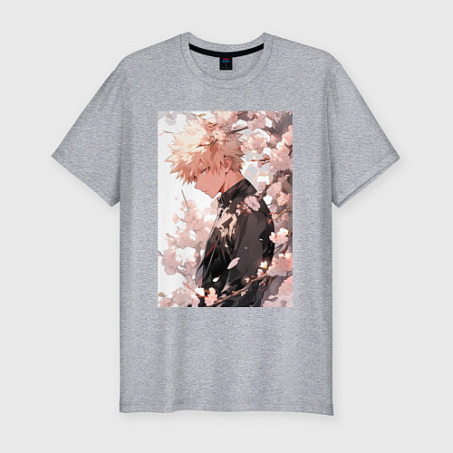 Мужская slim-футболка Моя геройская академия Кацуки Бакуго причуда / Меланж – фото 1