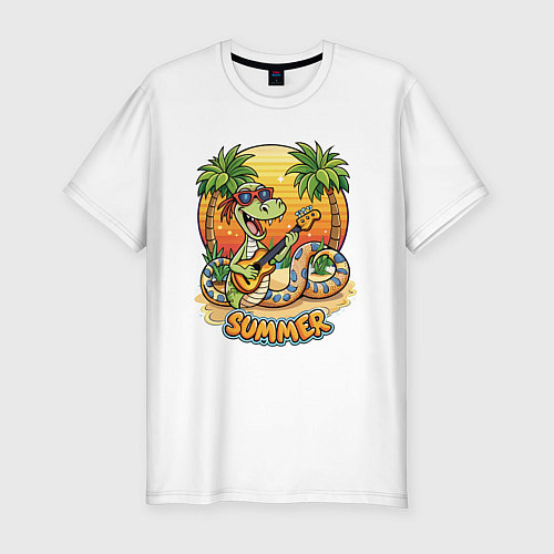 Мужская slim-футболка Змея на летнем вайбе / Белый – фото 1