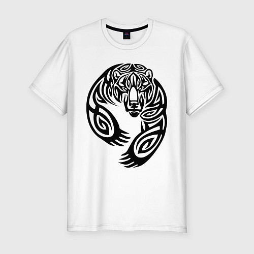 Мужская slim-футболка Медведь тату / Белый – фото 1