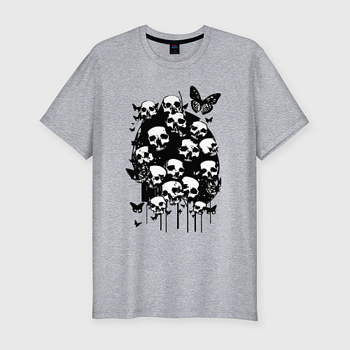 Мужская slim-футболка Черепа и бабочки - нейросеть / Меланж – фото 1