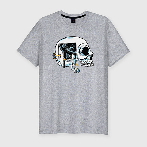 Мужская slim-футболка Космос в черепной коробке / Меланж – фото 1
